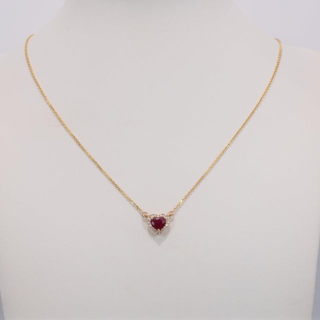 Mozambique Ruby Necklace With Earth-Mined Diamond Accents: Solid 14k Gold, 5mm For Sale - Image 4 of 8
