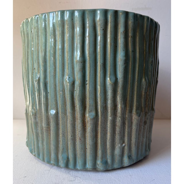 This gorgeous vintage faux bamboo design Turquoise glazed ceramic planter or cachepot is perfect for a single orchid or...
