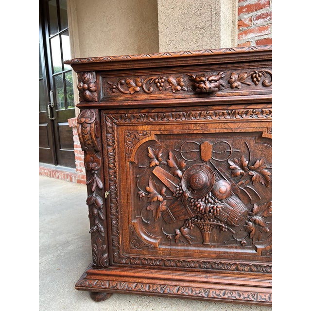 Late 19th Century Antique French Wine Cabinet Sideboard Renaissance Revival Carved Oak C1890 For Sale - Image 5 of 18