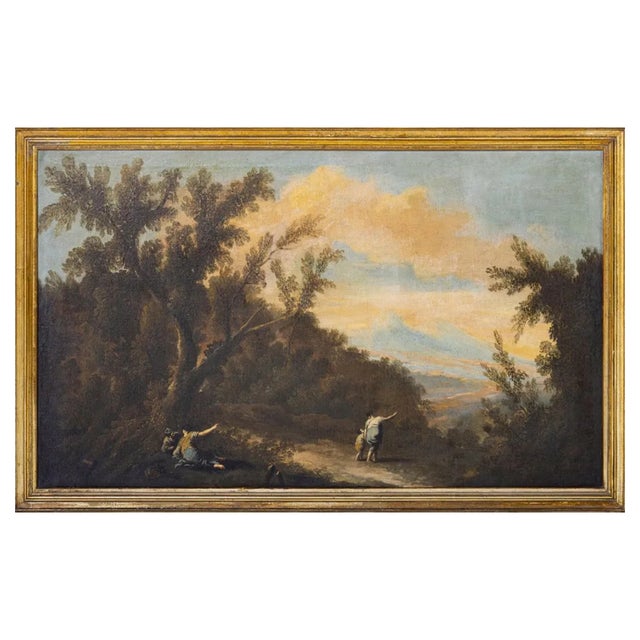 British School Artist, Landscape with Figures, 19th Century, Oil on Canvas, Framed For Sale