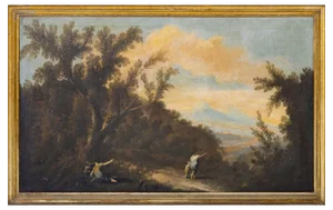 British School Artist, Landscape with Figures, 19th Century, Oil on Canvas, Framed