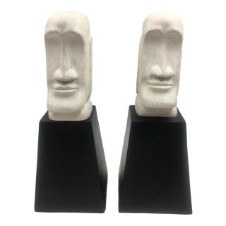 Vintage Aztec Black and White Bookends - a Pair For Sale