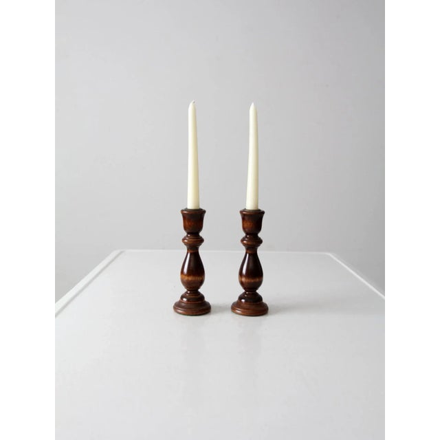 Vintage Turned Wood Candle Holders Pair For Sale - Image 6 of 10