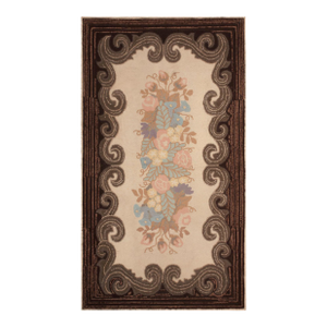 1940s Ivory Floral Folk Art Antique American Hooked Rug 3'2" X 5'8" Handknotted Wool Carpet