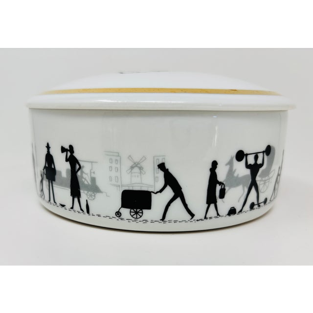 Vintage Limoges Porcelain Lidded Box Black White Parisian Silhouette 1980s For Sale - Image 15 of 18