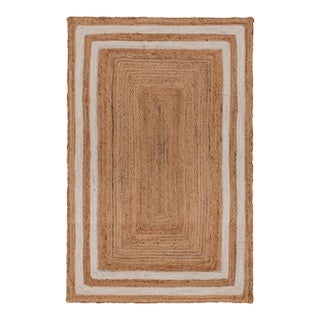 White Border Rectangle Jute Handmade Rug 2.6'x6' Ft. For Sale