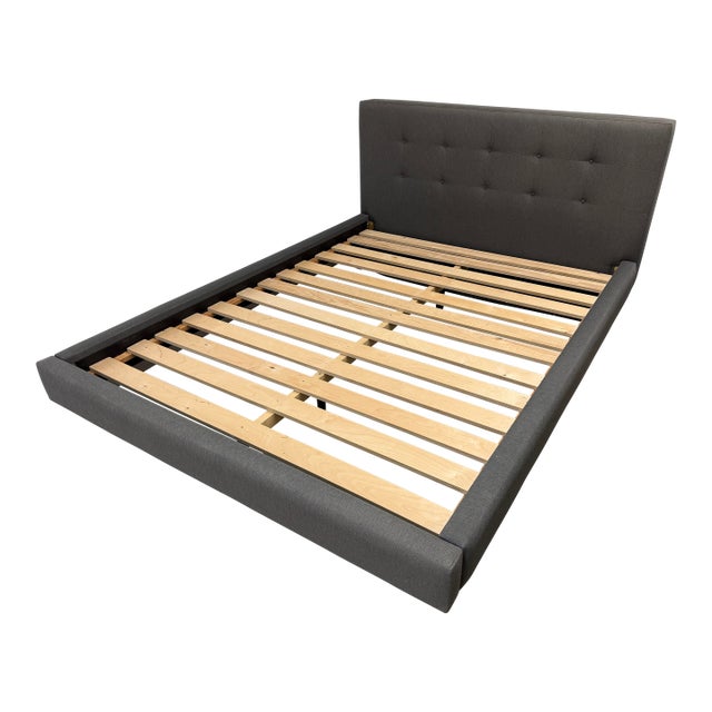 Queen Size Crate & Barrel Tate Upholstered Bed Frame For Sale