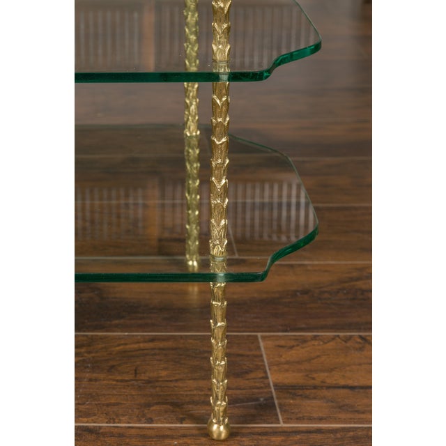 Mid 20th Century Brass Three-Tiered Table with Glass Shelves and Foliage Motifs For Sale - Image 12 of 12