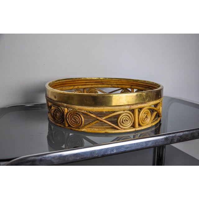 Rattan and Brass Centerpiece, Italy, 1970s For Sale - Image 6 of 9