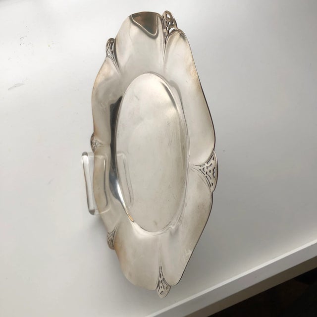 Vintage Lacey edged with pierced silver plated serving tray 11.5"D , Makers mark reads "WM.Rogers #421" Minor scratches in...