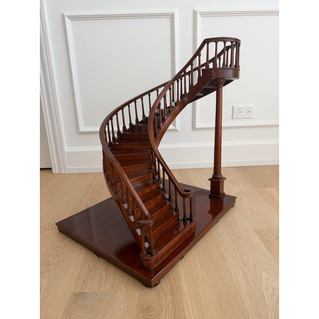English Vintage Mahogany Curved Staircase Architectural Model Sculpture, Maitland-Smith Style For Sale - Image 3 of 10