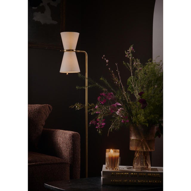 Mid-Century Modern Regina Andrew Gable Floor Lamp, Antique Natural Brass with Oyster Shade For Sale - Image 3 of 9