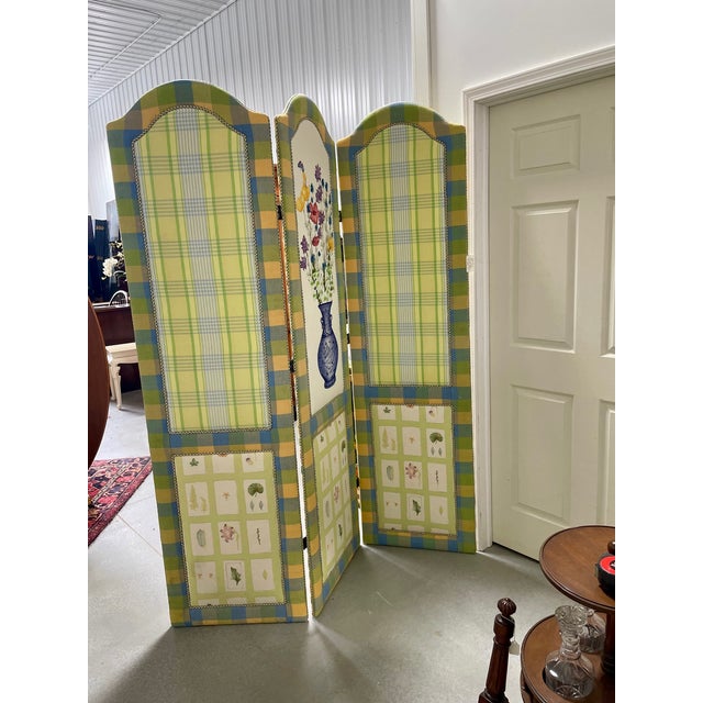 Upholstered 3-Panel Folding Screen For Sale - Image 9 of 11