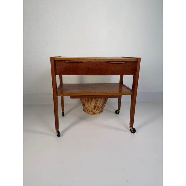 Brown Mid-Century Modern Danish Teak Side Table with Woven Basket, Denmark, 1960s For Sale - Image 8 of 8