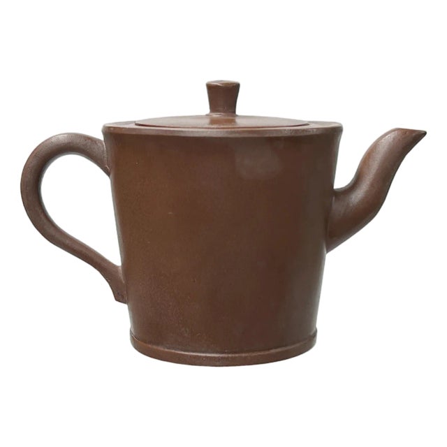 Vintage Brown Simple Cylindrical Plain Zisha Clay Teapot Art Display For Sale