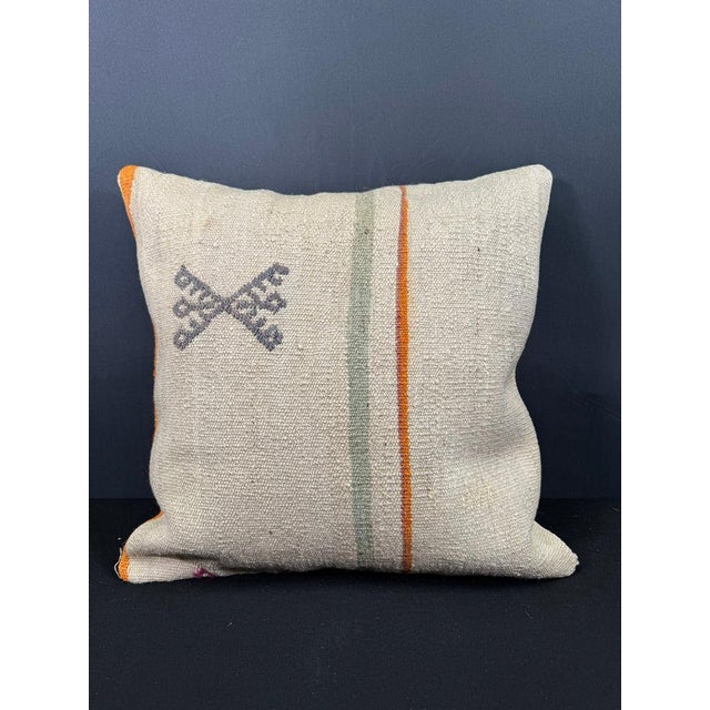 Turkish Hemp Pillow Cushion Natural Beige Orange Cushion Cover 20x20 For Sale - Image 4 of 4