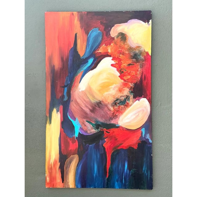 Royal Blue Vintage Abstract Expressionist Oil Painting on Canvas For Sale - Image 8 of 12