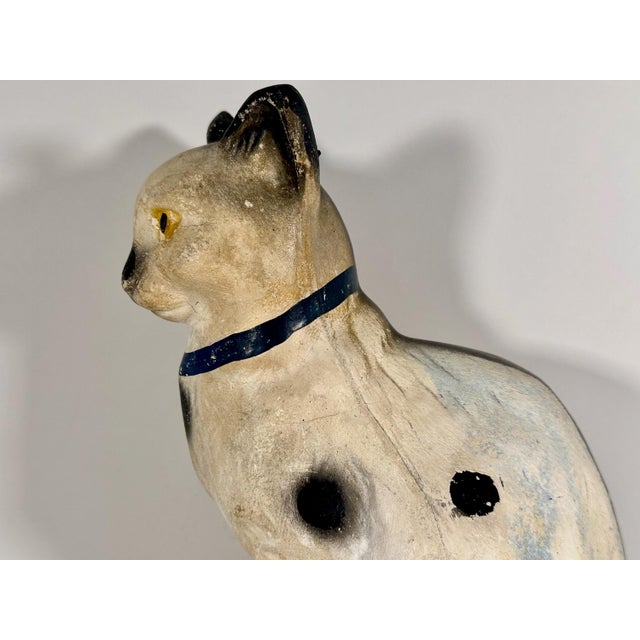 Early 20th Century Antique Folk Art Chalkware Spotted Tabby Cat Figurine For Sale - Image 5 of 10