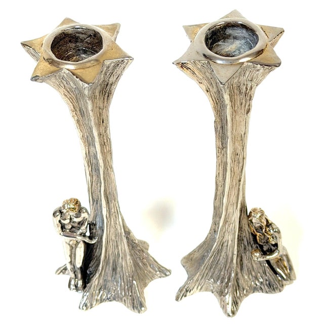 Yaacov Heller Adam and Eve Sterling Silver Candlesticks, Pair, 1993 For Sale - Image 11 of 18