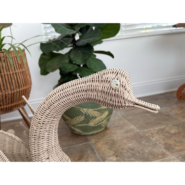 Mid 20th Century Woven Wicker Rattan Goose or Swan Basket For Sale - Image 9 of 11