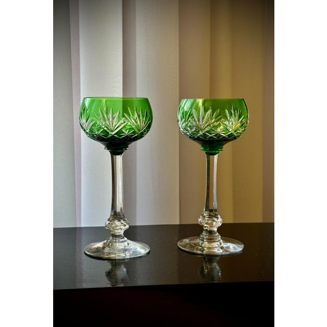 Green Massenet Crystal Hock Glasses by Saint-Louis, 1920, Set of 2 For Sale - Image 6 of 16