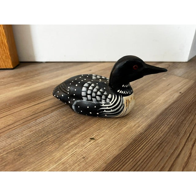 Wood Hand-Carved Painted Wooden Loon Decoy Sculpture For Sale - Image 7 of 8