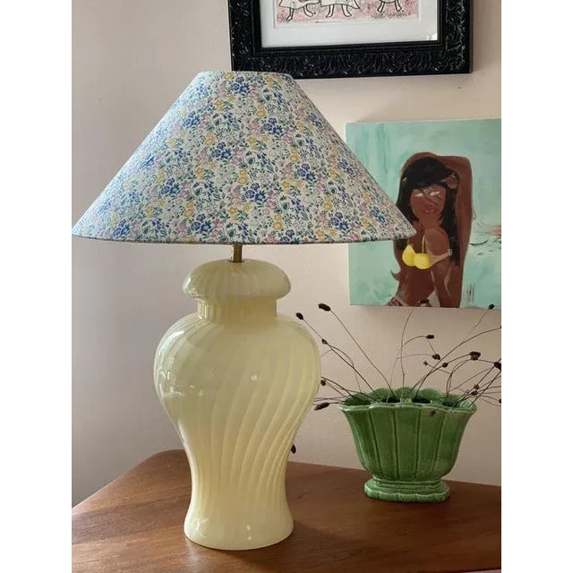 Large Murano Glass Yellow Swirl Table Lamp. 1960's. Stunning, Large Italian Modern Murano Table Lamp. Dramatic aesthetic...