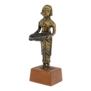 Indian Brass Deeplakshmi Figural Oil Lamp For Sale