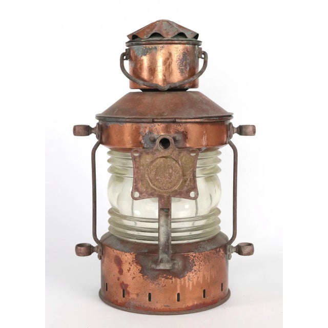 Copper Early 20th Century Ankerlight DHR Holland Copper & Glass Ship Lantern For Sale - Image 8 of 11