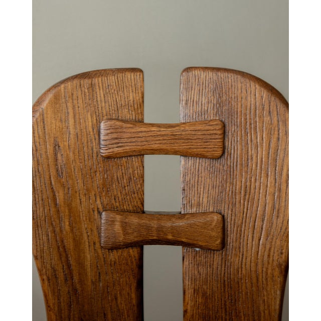 Brutalist Oak Dining Chairs with Sculptural High Backs by De Puydt, 1960s, Set of 4 For Sale - Image 10 of 18