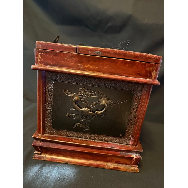 Red Vintage Chinese Red Lacquered Carved Wood Jewelry Box Vanity With Mirror For Sale - Image 8 of 10