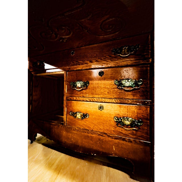 Early 1900's Quartersawn Oak Drop Front Secretary Hutch For Sale - Image 9 of 9