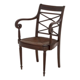 Regency Style Mahogany Arm Chair, With String Inlay to the Scroll Arms For Sale