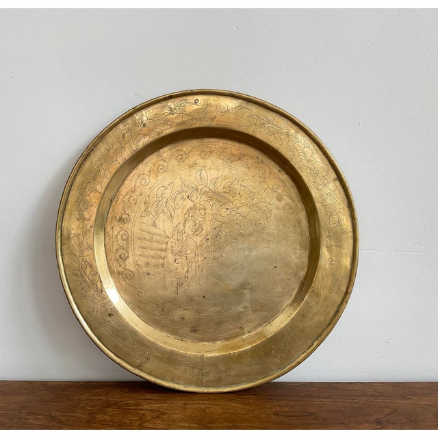 Chinese Mid 20th Century Brass Tray With Chinese Etchings For Sale - Image 3 of 10