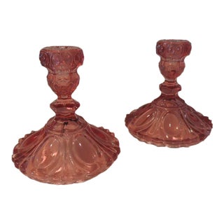 Cranberry Red Vintage Candle Holders From Portugal - Set of 2 For Sale