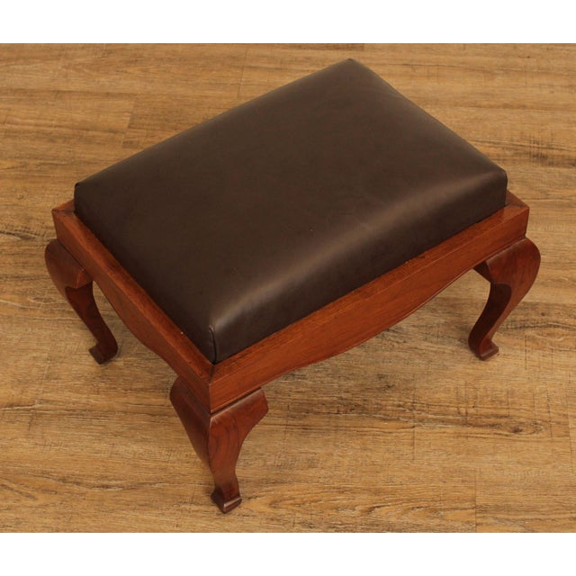 Antique Walnut and Brown Leather Footstool Chairish