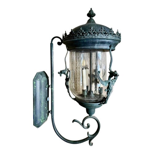 Victorian Style Verdigris Patina Cast Griffin Outdoor Lantern