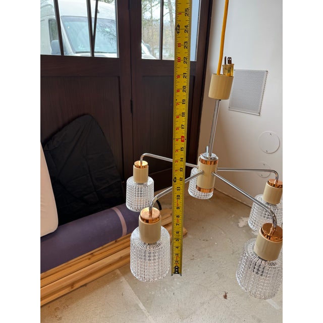 Vintage Czech Drukov Brno 5-Light Chandelier – Pressed Glass & Chrome, 1960s For Sale - Image 9 of 10