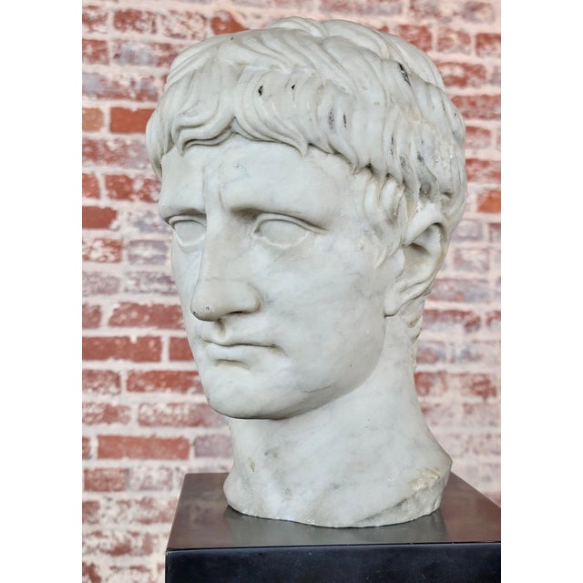 Antique Marble Head of a Roman Emperor With Stand For Sale - Image 9 of 10