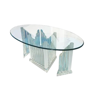 Vintage Oval Glass and Lucite Table