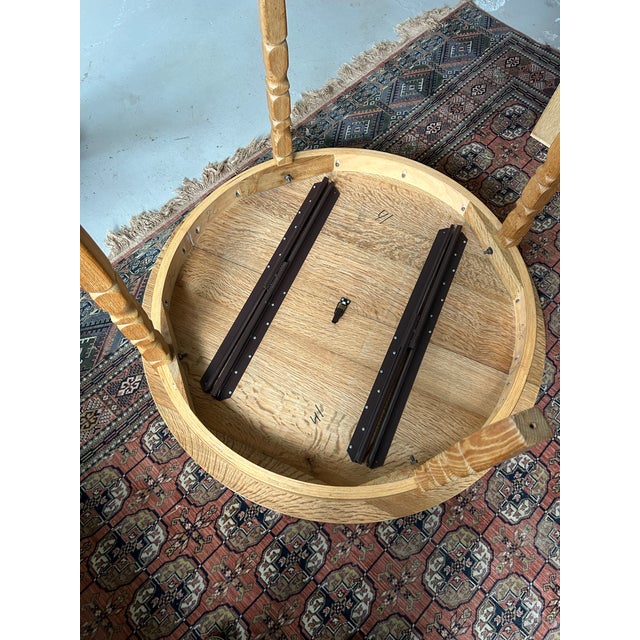 Round Oak Table from Brobyværk Møbelfabrik, Denmark, 1970s For Sale - Image 10 of 11