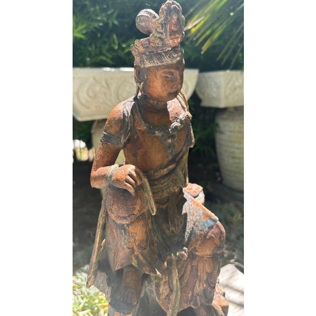 Carved and Painted Wooden Seated Figure of Guanyin — Qing Dynasty, 19th Century For Sale - Image 9 of 12