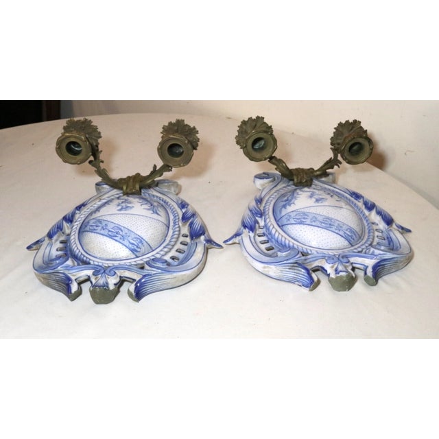 Antique Handmade Galle Nancy St. Clement Pottery Bronze Faience Sconces Fixtures For Sale - Image 12 of 12