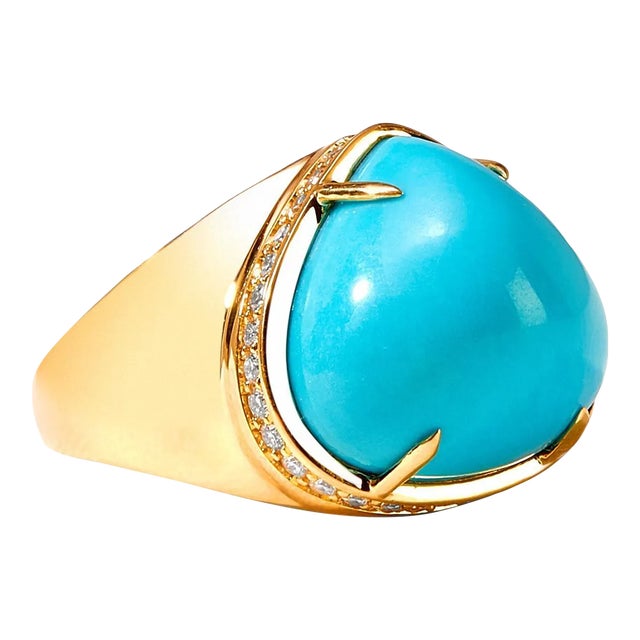 Syna Sleeping Beauty Turquoise Yellow Gold Ring with Diamonds For Sale