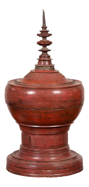 19th Century Burmese Cinnabar Palembang Lacquer Temple Offering Bowl with Lid