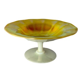 Steuben Calcite, Gold Aurene Compote, 8" Diameter, With Original Paper Label For Sale
