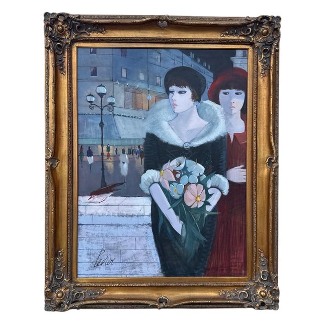 Charles Levier, Large Charles Levier Modernist Oil Painting Women Paris Street French Modernism For Sale In Miami - Image 6 of 18