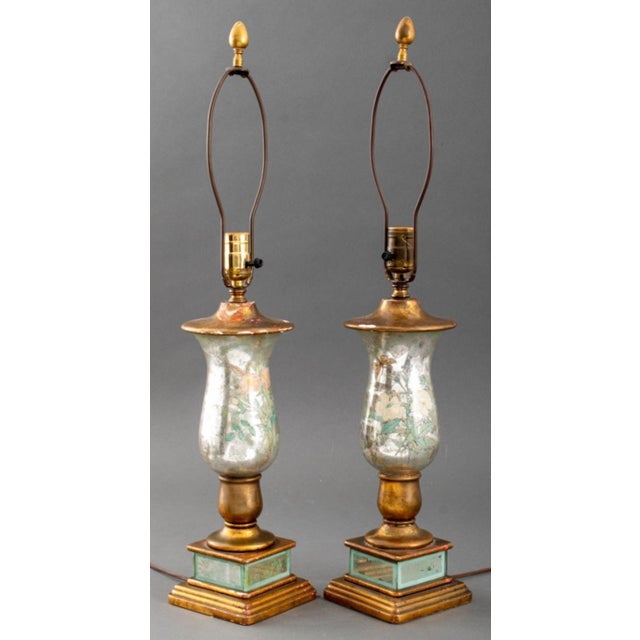 Pair of Mercury Glass Lamps, 20th C For Sale - Image 4 of 9