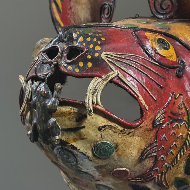 1940s Vintage Mexican Folk Art Polychrome Metal Tigre Mask (C. 1940s) For Sale - Image 5 of 10