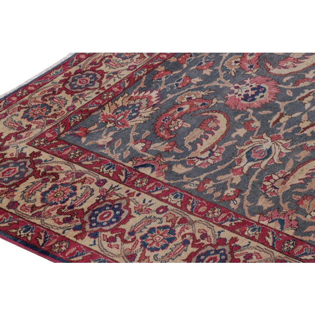 Vintage Kayseri Rug in Blue With Light Red Floral Patterns - Rug & Kilim For Sale In New York - Image 6 of 8